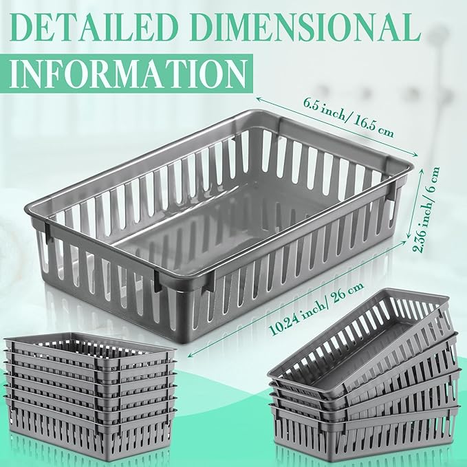 Wenqik 24 Pcs Plastic Storage Baskets for Classroom Organizing Small Pantry Storage Bins Rectangular Tray for Back to School Household Toys Classroom Bedrooms, Kitchens Countertops(Gray)