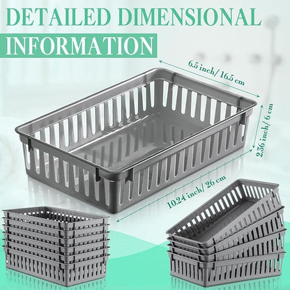 Wenqik 24 Pcs Plastic Storage Baskets for Classroom Organizing Small Pantry Storage Bins Rectangular Tray for Back to School Household Toys Classroom Bedrooms, Kitchens Countertops(Gray)