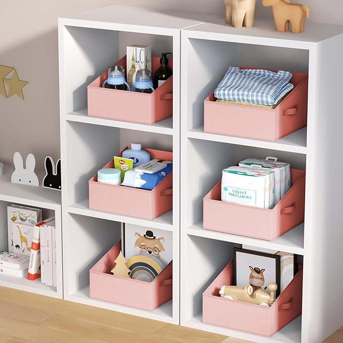 DIMJ Closet Storage Bins 12 Pack - Fabric Storage Baskets for Shelves, Collapsible Clothes Organizer with Handles, Trapezoid Shelf Organization Storage Cubes for Purse, Toys, Books, Towel, Clothes