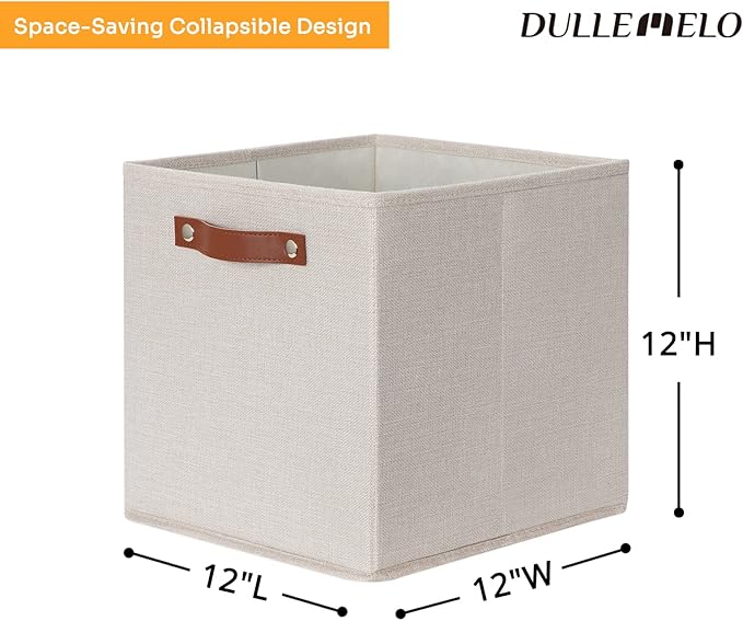 DULLEMELO 12inch Cube Storage Baskets for Shelves Closet Storage,Sturdy Home Organization Bins for Gifts Empty,Foldable Fabric Storage Cubes Baskets for Nursery Toys Clothes Storage(Beige-4 Pack)