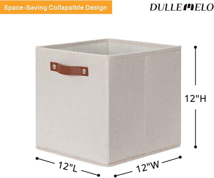 DULLEMELO 12inch Cube Storage Baskets for Shelves Closet Storage,Sturdy Home Organization Bins for Gifts Empty,Foldable Fabric Storage Cubes Baskets for Nursery Toys Clothes Storage(Beige-4 Pack)