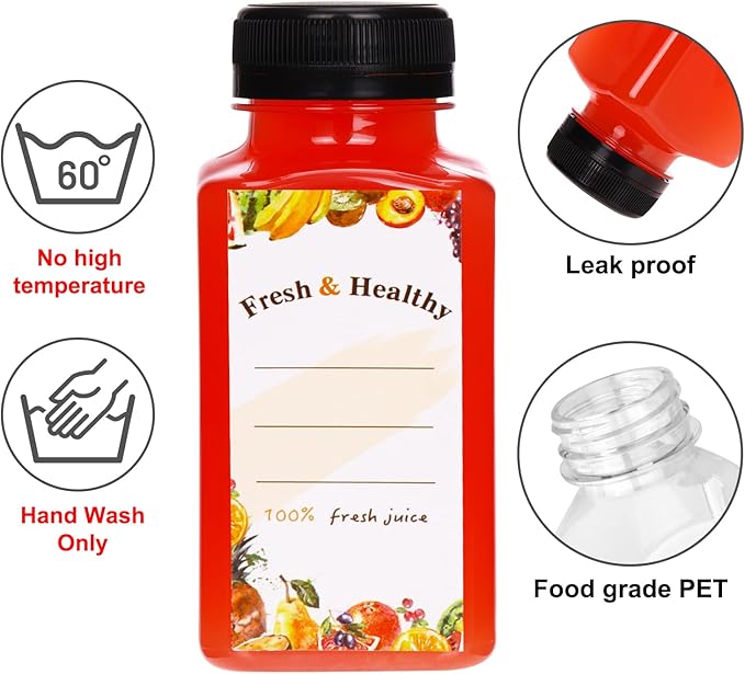 Moretoes 36pcs 8oz Juice Bottles, Plastic Bottles with Lids, Reusable Clear Containers with Caps for Juicing, Smoothie and Other Beverages