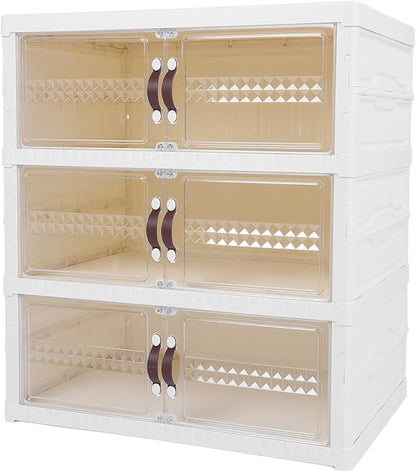 Zerodis Boot Shoe Boxes Box Multi Layer Foldable Shoe Organizer with Magnetic Door for Organizing Shoes Shoe Storage Box Stackable Plastic Shoe (3 Tier)