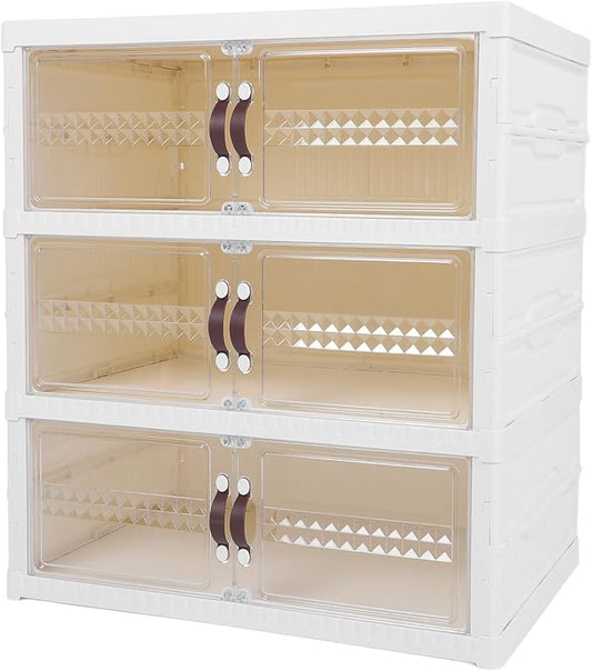 Zerodis Boot Shoe Boxes Box Multi Layer Foldable Shoe Organizer with Magnetic Door for Organizing Shoes Shoe Storage Box Stackable Plastic Shoe (3 Tier)