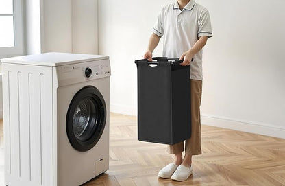 Herture Laundry Hamper with Shelf, Laundry Basket 5 Section, Laundry Sorter with Pull-Out Removable Large Bags and Movable Wheels, Metal Frame, 5 x 15.87 Gallons (60L), Rustic Brown + Black PF08XLY