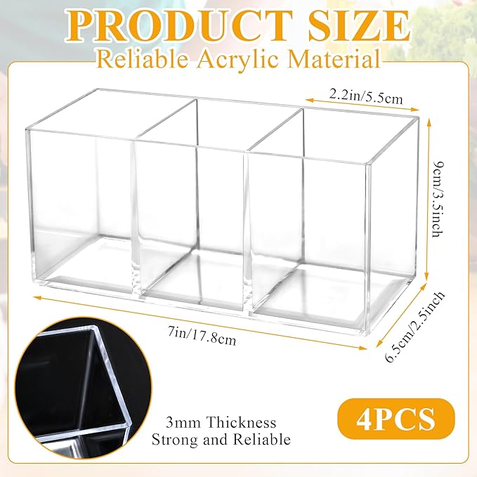 4Pack Acrylic Cutlery Storage Organizer, Transparent Plastic Silverware Utensil Holder Cutlery Spoon and Fork Holder Caddy for Party Kitchen Countertop Organization Knife Tableware