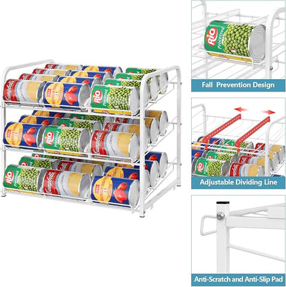 BTY Can Organizer for Pantry Stackable Can Rack Organizer 2 Pack Stacking Can Storage Dispensers 3 Tier Small Space Holds up to 36 Cans for Pantry, Kitchen, Cabinet White