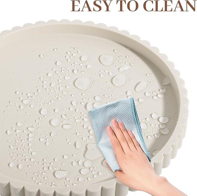 Round Bathroom Tray Silicone Kitchen Counter Decor Vanity Organizer Decorative Coffee Table Tray for Perfume, Candle, Soap Dish, 10 Inch, Beige