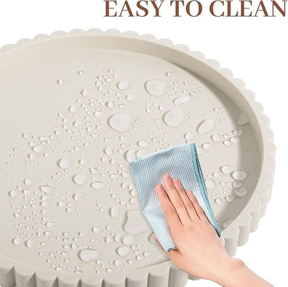 Round Bathroom Tray Silicone Kitchen Counter Decor Vanity Organizer Decorative Coffee Table Tray for Perfume, Candle, Soap Dish, 10 Inch, Beige