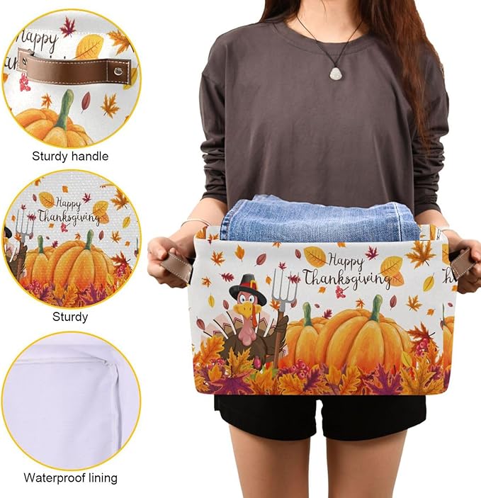 Thanksgiving Day Pumpkin Turkey Rectangular Storage Basket Organizer Bin Shelf Baskets For Clothes Gifts For Home Office Dorm