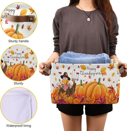 Thanksgiving Day Pumpkin Turkey Rectangular Storage Basket Organizer Bin Shelf Baskets For Clothes Gifts For Home Office Dorm