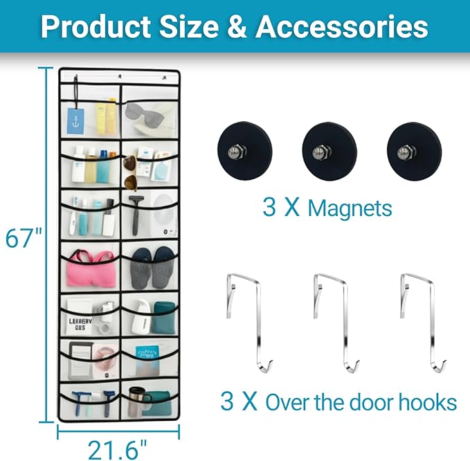 Magnetic Cruise Organizer, 14 Large Durable Pockets Over The Door Organizer For Cruise Ships, Magnetic & Hanging Cruise Organizer, Cruise Essentials 2026 （ 67" x 21.6"）