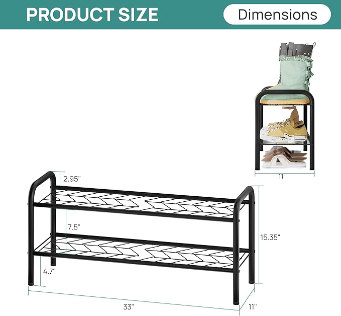viewcare Shoe Rack for Closet, 2-Tier Long Shoe Rack for Entryway & Garage, Sturdy Metal Construction, Shoe Organizer Holds 6-10 Pairs