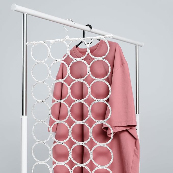 Super Z Outlet Foldable 28 Ring Hole Slots Space Saving Clothing Closet Hanger Scarf, Ties, Belts, Socks Organizer for Home Bedroom, Bathroom, Living Room (White)