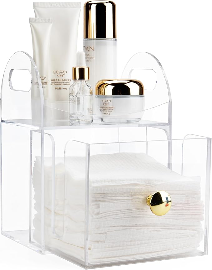 Acrylic Disposable Face Towel Storage Box Compatible with Clean Skin Club Clean Towels XL, Face Towel Holder with Drawer for Bathroom, Makeup Organizer for Vanity Table (Excluding Facial Towels)