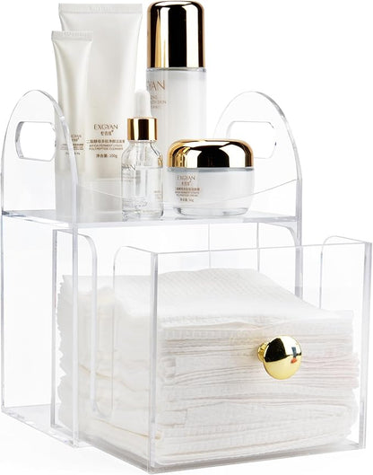 Acrylic Disposable Face Towel Storage Box Compatible with Clean Skin Club Clean Towels XL, Face Towel Holder with Drawer for Bathroom, Makeup Organizer for Vanity Table (Excluding Facial Towels)