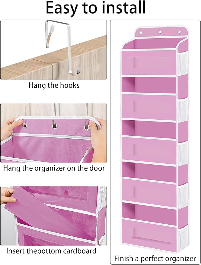 KYEVIS Over The Door Organizer, 5 Shelves Closet Door Hanging Organizer with 10 Mesh Pockets, Nursery Closet Organizer, Baby Essentials, Dorm Room Essentials for Girls