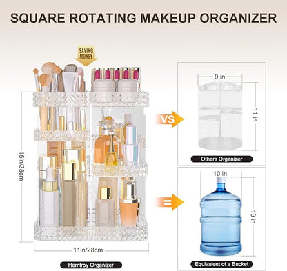 Rotating Makeup Organizer with Makeup Brush Holder,Large Capacity Perfume Organizer for Vanity Countertop,Acrylic Skincare Organizers Spinning Holder Storage Rack (Clear)