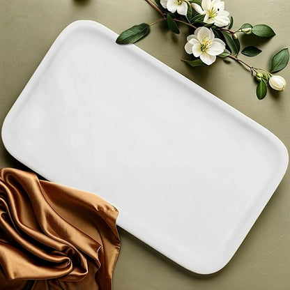 Yew & Tulip 14" x 8.5" Natural Marble Tray for Kitchen, Bathroom, Living Room – Serving/Decorative Vanity Tray for Jewelry, Candles, Decor (Matte White)