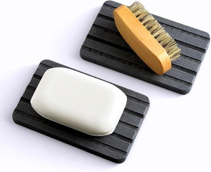 Diatomite Soap Dish 2 PCS, Drying Stone Tray, Kitchen Sponge Soap Holder Dispenser Fast Drying Dish Rack for Bathroom Shower (Silicone Feet, Gray)