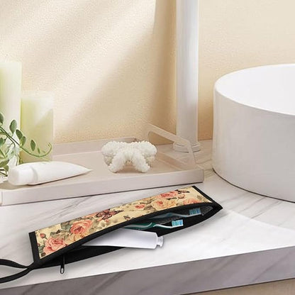 COEQINE Retro Butterfly Travel Silverware Holder Case Portable Cutlery Pouch Chopsticks Pouch With Handles Zipper Floral Retro Style