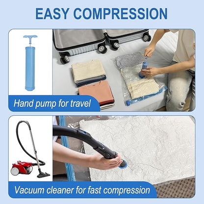 Fygrip Vacuum Storage Bags with Hand Pump, Plastic Packaging Bags, 80% Space Saver Vacuum Seal Bags for Clothing, Travel Lugggage, Blankets, Comforters, 10 Small