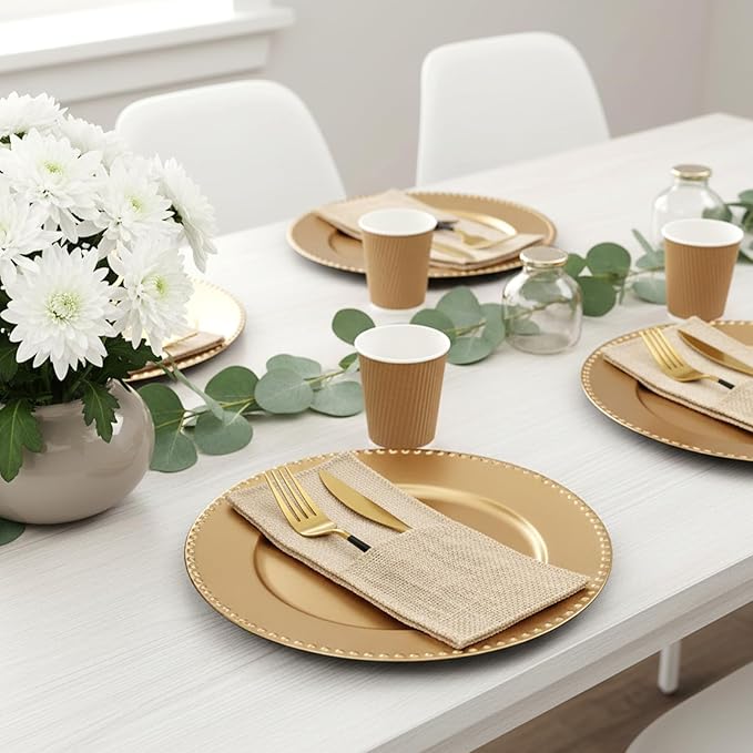 50 Pcs Natural Jute Utensils Holders, 8.8 x 4 inch Cutlery Pouch, Silverware Holder, Napkin Bag for Rustic Wedding Party Decorations