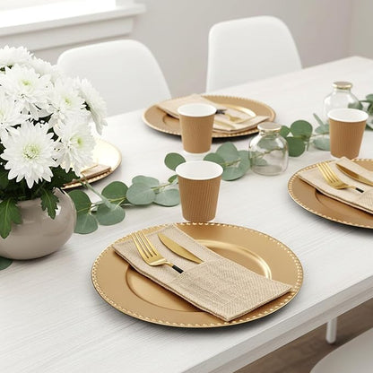 50 Pcs Natural Jute Utensils Holders, 8.8 x 4 inch Cutlery Pouch, Silverware Holder, Napkin Bag for Rustic Wedding Party Decorations