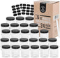 Plastic Containers with Water-Tight Black Lids (6 oz, 24 Pack) - Clear Plastic Food Storage Jars with Labels and White Marker - Great for your slime kit or any type of storage - BPA Free