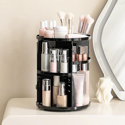 HBlife 360 Rotating Makeup Organizer Adjustable Carousel Large Capacity Revolving Perfume Organizer Skincare Organizers Cosmetic Storage Spinning Holder for Vanity, Black