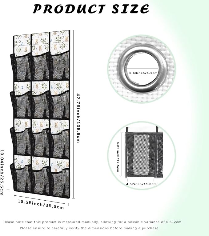 12 Large Mesh Pockets Easter Bunny Flower Over the Door Shoe Organizer Sturdy Oxford Fabric Shoe Rack for Door Shoe Hanger