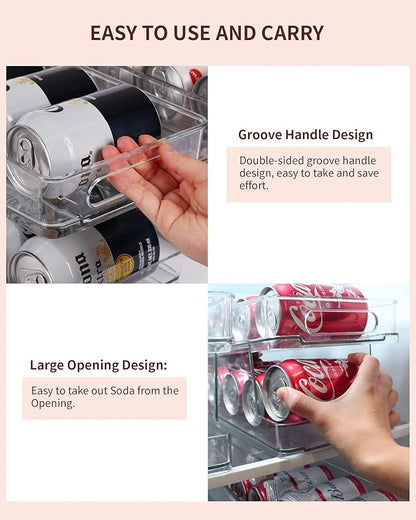2 Pack Rolling Soda Can Dispenser for Refrigerator with 1 Pack Ice Ball Maker, Pantry Organization and Storage 2-Layer Beverage Holder for Fridge, Clear