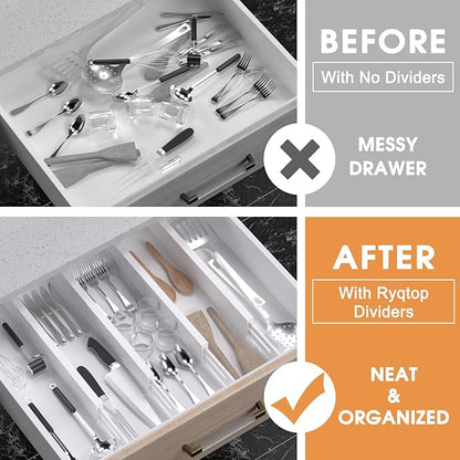 Bamboo Drawer Dividers Organizers, Kitchen Drawer Organizer, Adjustable Drawer Divider for Clothes, Kitchen, Dresser, Bedroom, Bathroom and Office, 4-Pack (White, 12-17 IN)