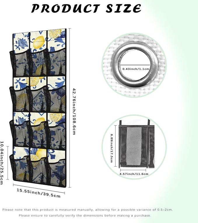 Lemon Over Door Shoe Organizer Easy to Install Behind the Door Storage 4 Shelf 12 Mesh Pockets Hanging Rack for Shoes and Accessories Multi-purpose Door Hanger Organizer
