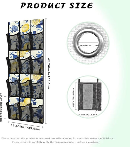 Lemon Over Door Shoe Organizer Easy to Install Behind the Door Storage 4 Shelf 12 Mesh Pockets Hanging Rack for Shoes and Accessories Multi-purpose Door Hanger Organizer