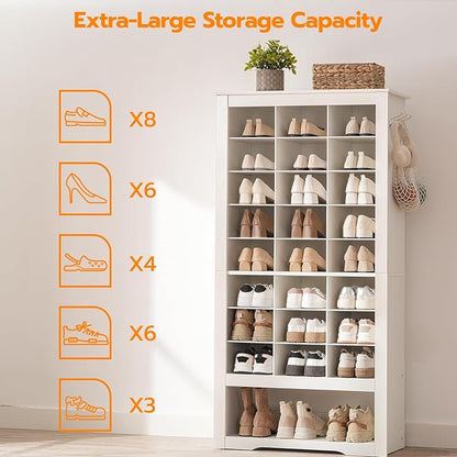 HOOBRO Tall Shoe Cabinet with 24 Cubbies and Bottom Storage Shelf, Large Capacity Shoe Storage Organizer for Entryway, Freestanding Wooden Shoe Rack for Closet, Living Room, White WT24SC01