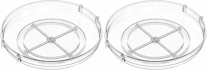 SUOXING 2 Pack Rotating Small Lazy Susan Turntable for Cabinet,9.5 Inch Clear Acrylic Spice Rack,Turntable Organizer for Refrigerator,Kitchen,Pantry and Vanity Makeup,Bathroom Countertop Organizer