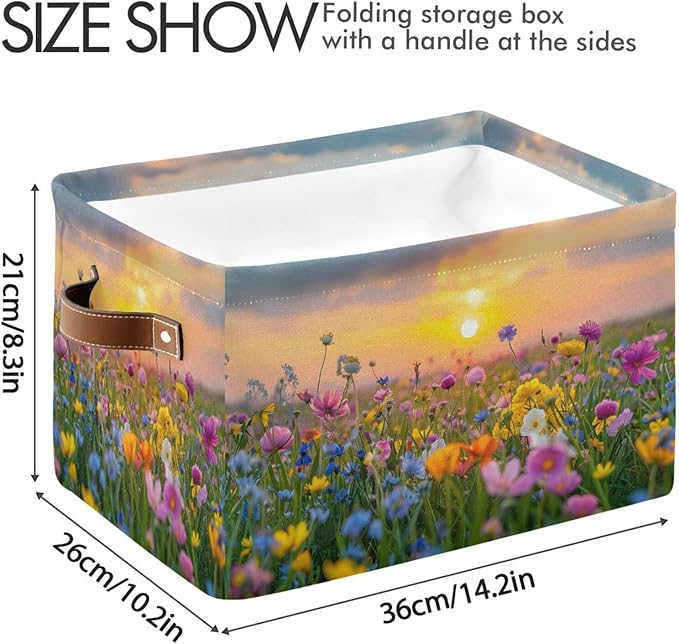 Large Storage Basket Beautiful Sunset Storage Bin Cube Canvas Fabric Organizer Handles Collapsible for Clothes Toys Bedroom Decorative