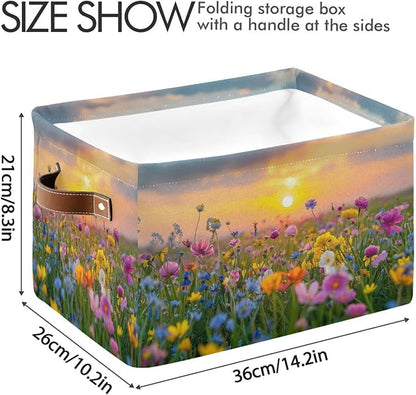 Large Storage Basket Beautiful Sunset Storage Bin Cube Canvas Fabric Organizer Handles Collapsible for Clothes Toys Bedroom Decorative