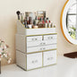 Delamu 3-Tier 6-Drawer Makeup Organizer Countertop Cosmetic Organizer for Dresser and Vanity Bathroom Organizers and Storage for Lipstick Brush Skincare Perfume, Nail Polish, White with Gold Edges