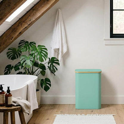 Lifewit 80L Laundry Basket with Lid, Clothes Hampers for Laundry with Bamboo Handles and 1 Removable Bag, Large Foldable Laundry Hamper for Bedroom, Bathroom, Dorm, Laundry Room, Sage Green