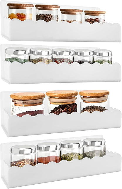 10 inch Spice Rack Wall Mounted,4 Pack Spice Organizer Shelf for Stove Cabinet Pantry Door, Adhesive or Screw Hanging Wall Spice Shelf Storage Holder in Kitchen and RV - White Color