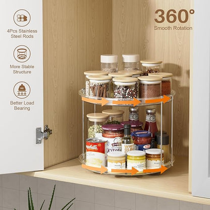 LAMU 12in 2 Tier Lazy Susan Organizer Large Lazy Susan Turntable Rotating Spice Rack Organization for Cabinet, Kitchen, Pantry, Countertop, Bathroom, Vanity, Medicine Cabinet Organizer, Clear