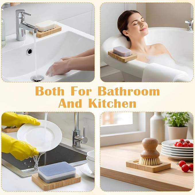 2 Pack Wood Soap Dish for Shower, Waterproof Natural Wooden Bar Soap Holder, Self Draining Sturdy Soaps Saver for Bathroom, Kitchen, Shower, Sink, Bathtub