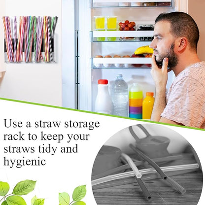 Honeydak Magnetic Acrylic Straw Holder for Cabinet Door with Adhesive Tapes and 5 Removable Partitions, Reusable Straw Organizer Storage Space-saving for Cabinet Door Fridge Kitchen(Clear,9.8 Inch)