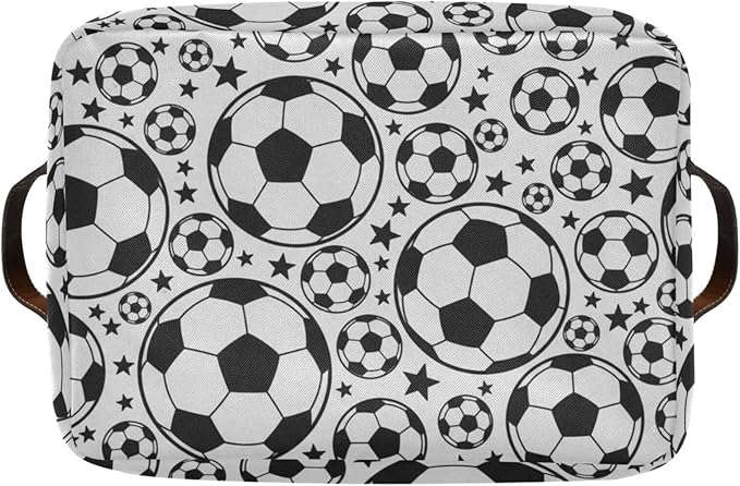 Soccer Ball Football Large Storage Basket Cube Storage Bin Canvas Fabric Organizer Handles Collapsible Decorative for Clothes Toys Bedroom
