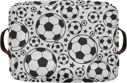 Soccer Ball Football Large Storage Basket Cube Storage Bin Canvas Fabric Organizer Handles Collapsible Decorative for Clothes Toys Bedroom