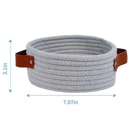 ABenkle Small Storage Basket, Mini Cotton Rope Storage Bin, Cute Tiny Shelf Baskets, Boho Decorative Toy Organizer for Nursery, Spa, Empty Gift Basket - XS,Grey