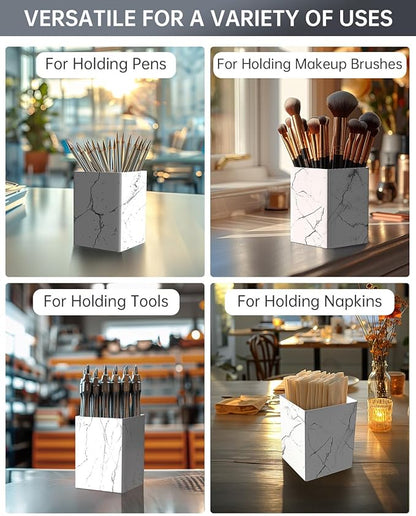 Marble Utensil Holder for Countertop - Stylish Marble Kitchen Accessories for Effortless Organization, Ideal Silverware Caddy for Party, Farmhouse Decor Friendly