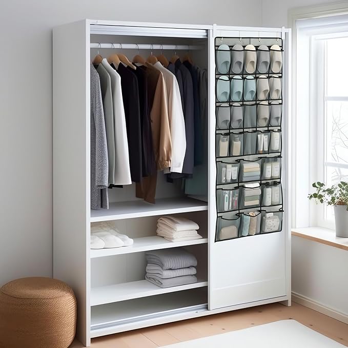 Chunful Extra Large 29 Pockets Over the Door Shoe Organizer 20 Regular 9 Large Breathable Mesh Pockets Hanging Shoe Rack Organizer for Bedroom Bathroom Closet Door Shoes Toys Accessories(Gray)